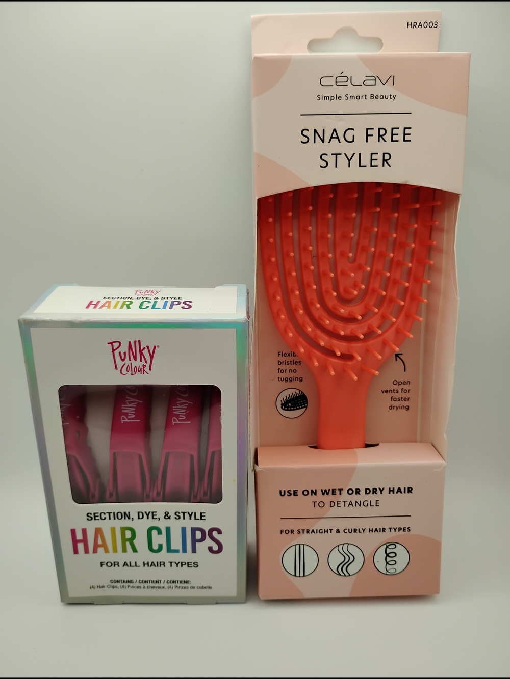 Célavi Coral Snag Free Styler Brush & Punky Colour Section,Dye,Style Hair Clips